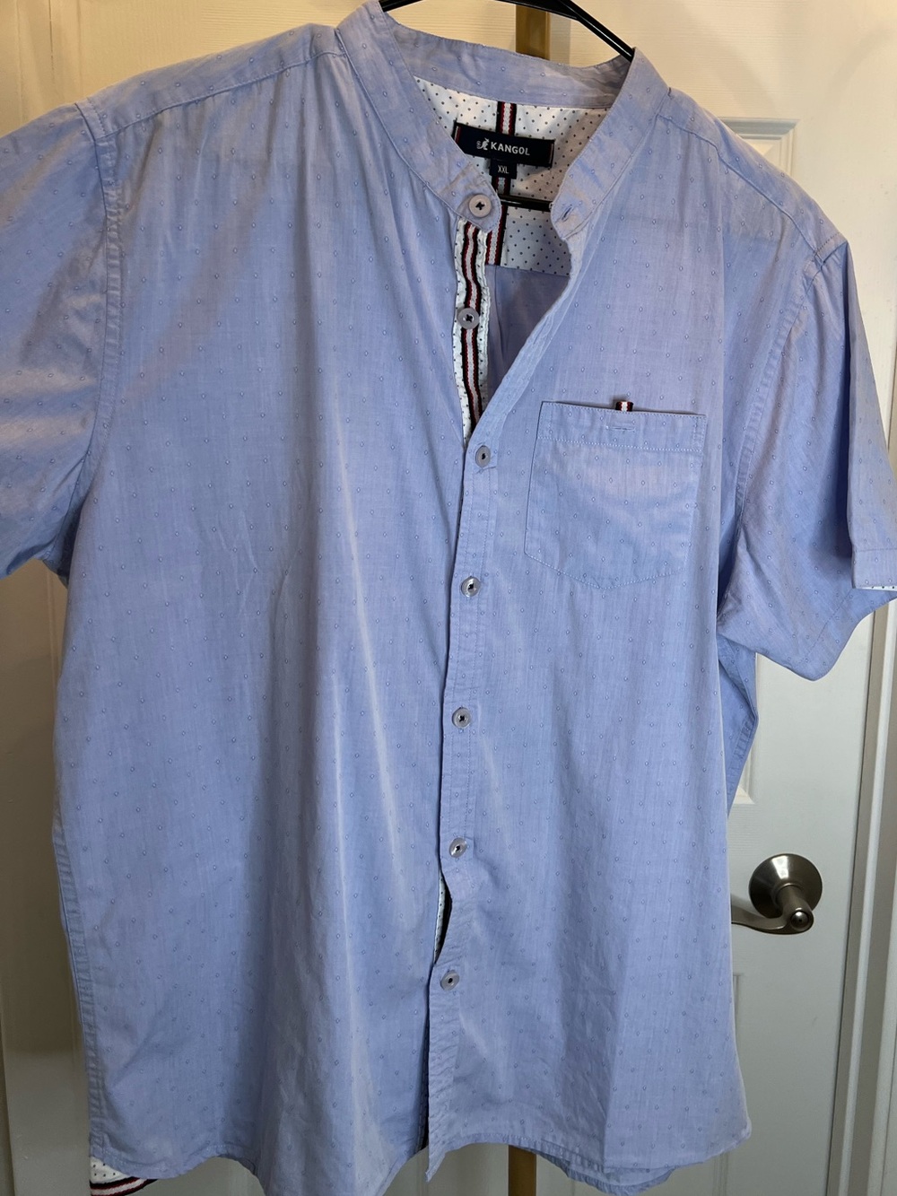 Kangol Light Blue Short Sleeve Band Collar Button-Up Shirt